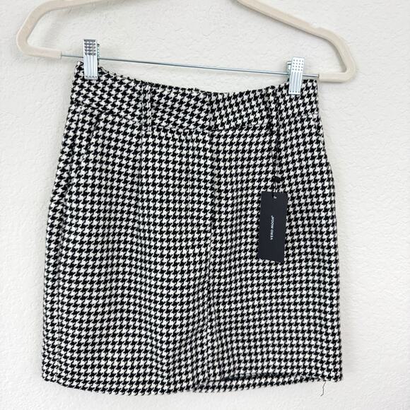 Vero Moda Womens Harper High Rise Skirt Size 2 Mini Straight Houndstooth Black - Picture 1 of 10